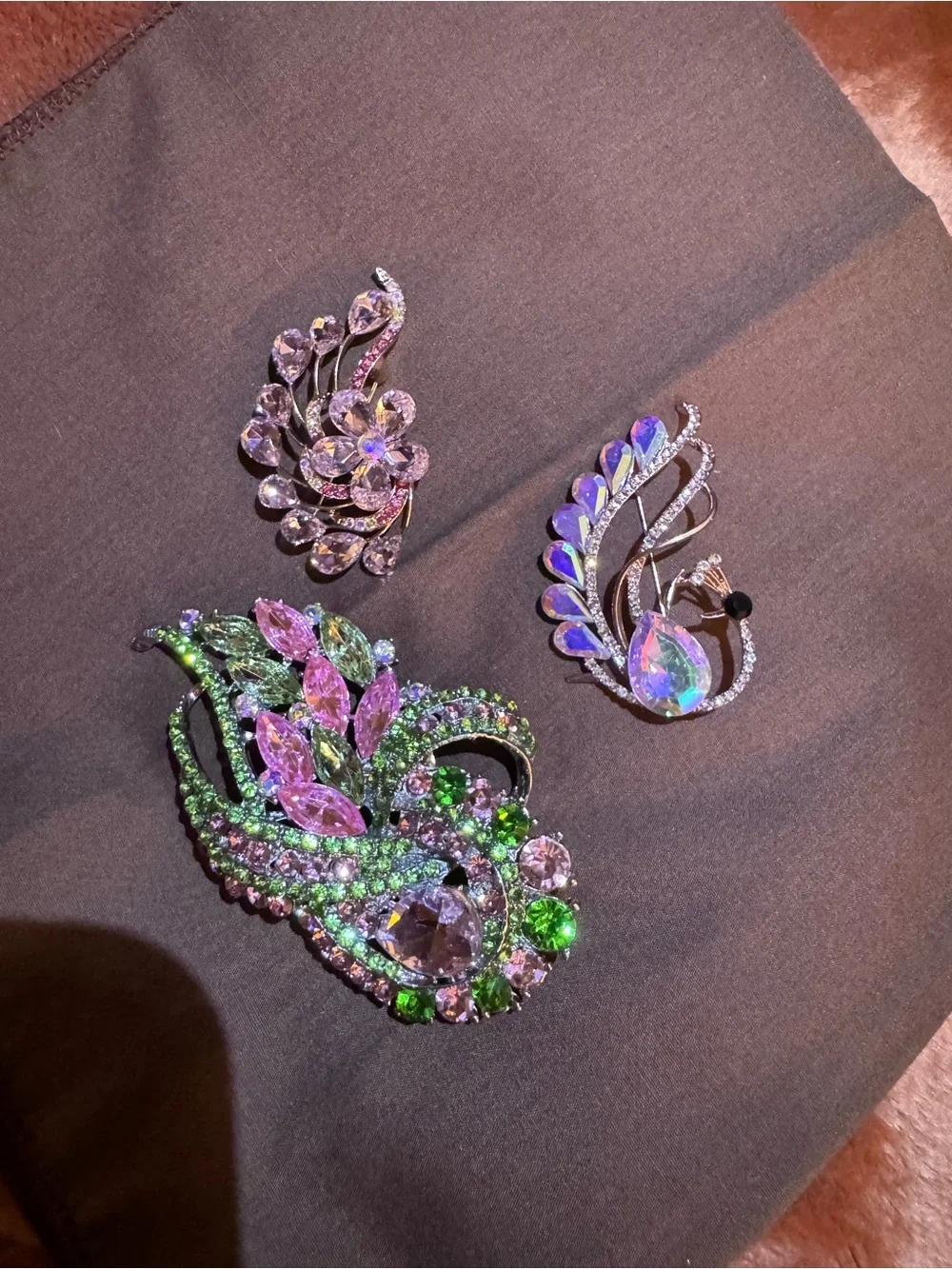 Sparkling Pink & Green Crystal Brooch Set - Women Jewelry